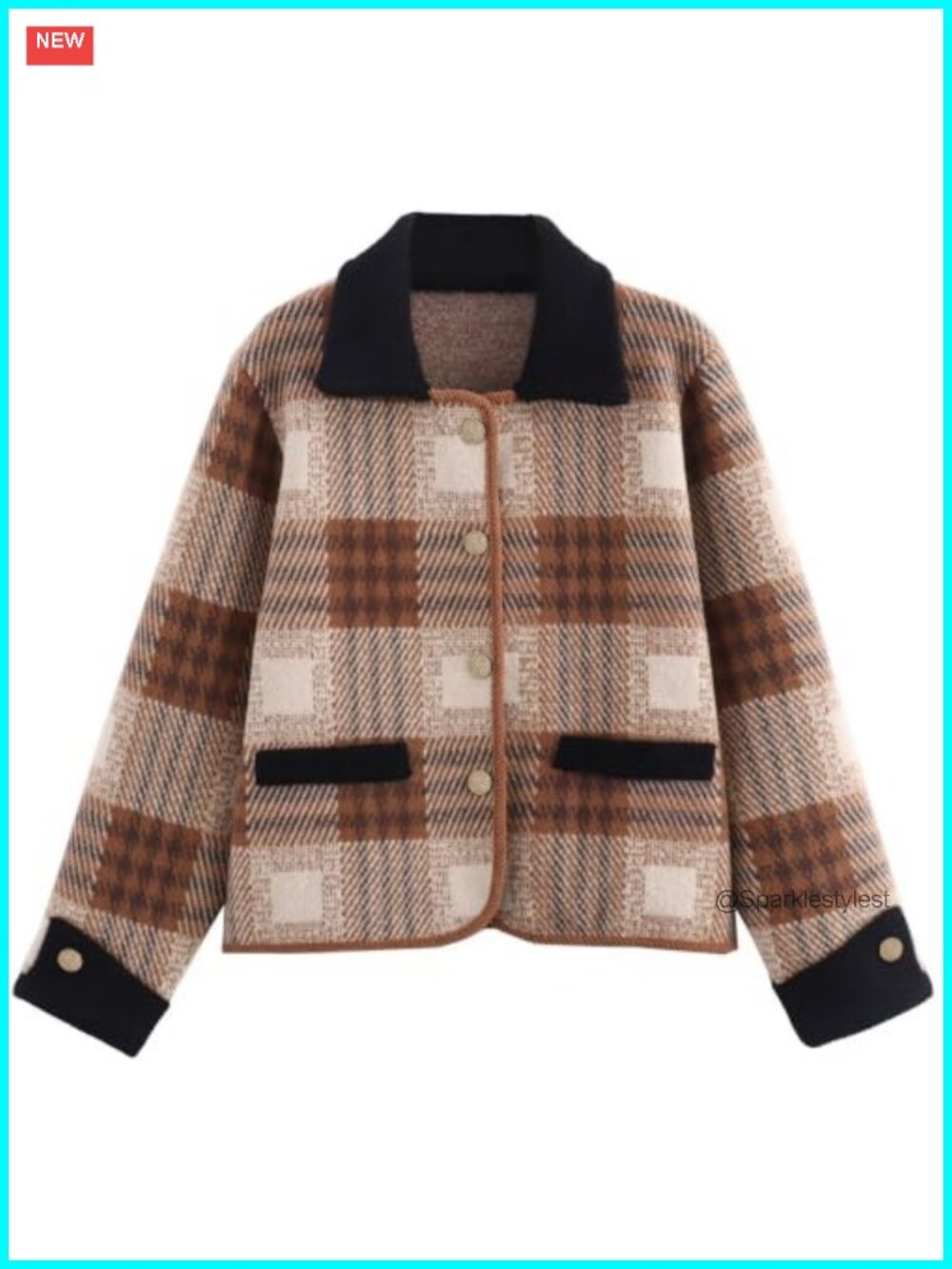 Women's Vintage Long Sleeve Plaid Print Button Down Cardigan Sweater with